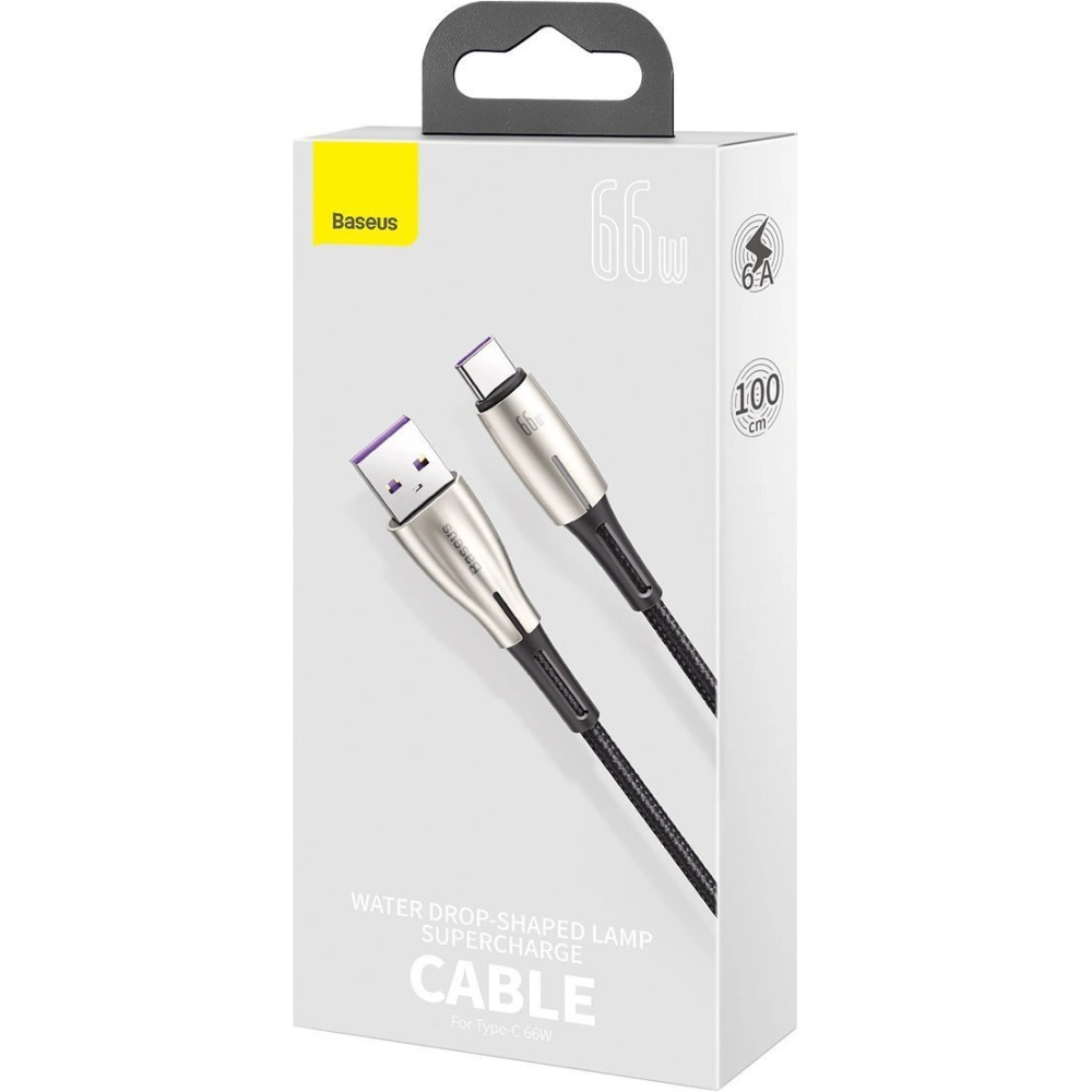 Kabel Baseus Water Drop-shaped USB-A/USB-C LED 66W 6A 1m (czarny)