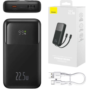 Powerbank Baseus Comet 10000mAh 22.5W + kabel USB-A/USB-C (czarny)