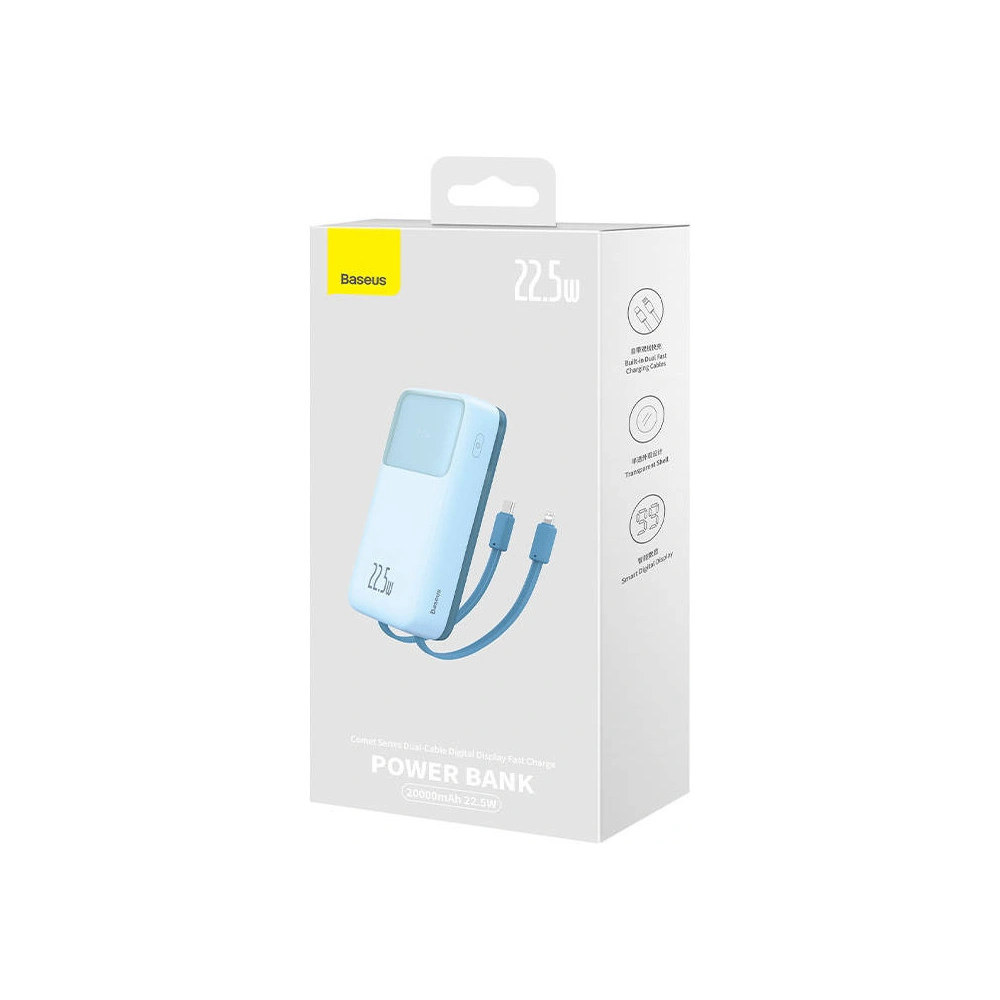 Powerbank Baseus Comet 20000mAh 22.5W + kabel USB-A/USB-C (niebieski)