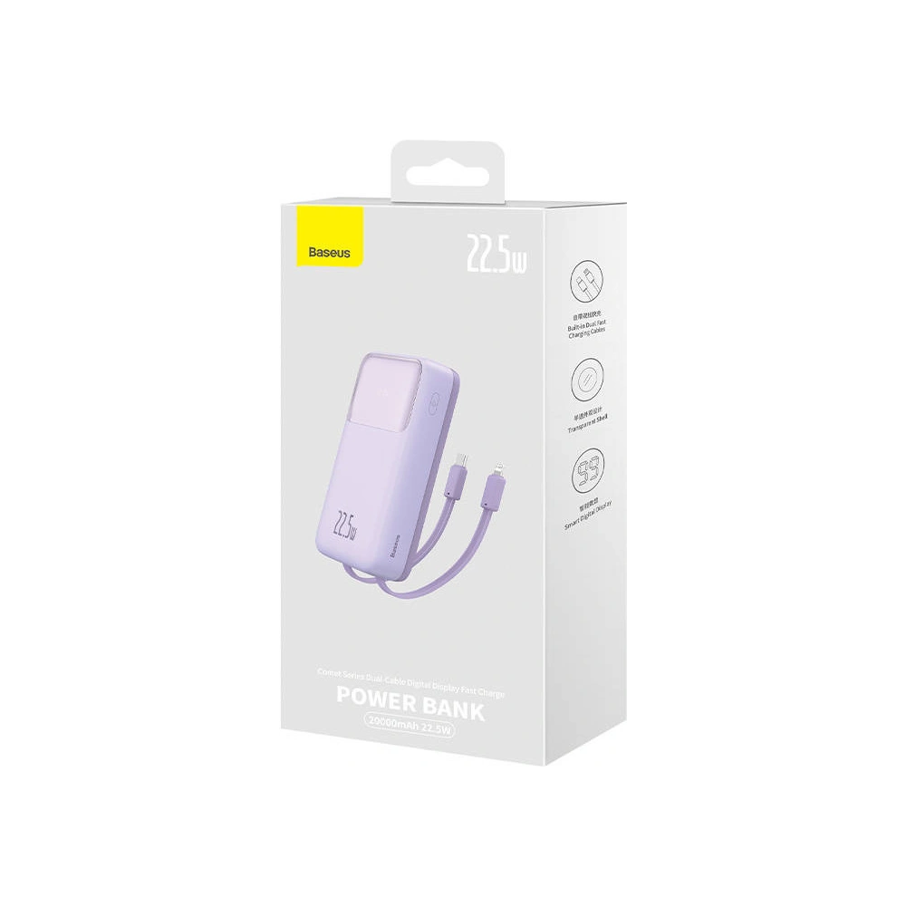 Powerbank Baseus Comet 20000mAh 22.5W + kabel USB-A/USB-C (fioletowy)
