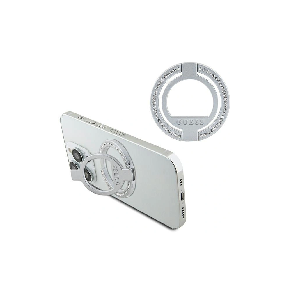 Uchwyt na palec Guess MagSafe Ring Stand GUMRSALDGS srebrny/silver Rhinestone