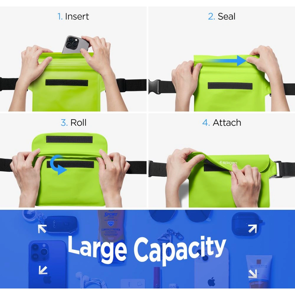 Etui wodoszczelne Spigen A620 Universal Waterproof Waist Bag Cactus Green [2 PACK]