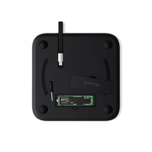 Buy Satechi Aluminum SSD Hub for Apple Mac Mini with USB-C, 3x USB-A, micro/SD card reader, jack - STH73 - {ean13} - Home Screen Store Europe