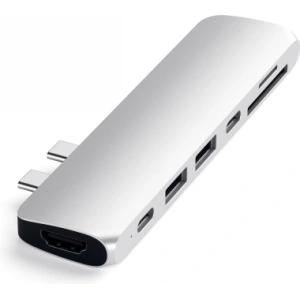 Buy Satechi Pro Hub with double USB-C for Apple MacBook 2x USB-C, 2x USB-A, 4K HDMI, micro/SD card reader (silver) - STH77 - {ean13} - Home Screen Store Europe