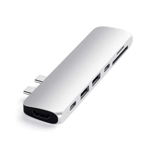 Kup Satechi Apple Hub Adapter Pro mit dualem USB-C auf MacBook 2x USB-A, 4K HDMI, micro/SD Kartenleser (silber) - STH77 - {ean13} - Sklep Home Screen