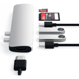 Buy Satechi Pro Hub with double USB-C for Apple MacBook 2x USB-C, 2x USB-A, 4K HDMI, micro/SD card reader (silver) - STH77 - {ean13} - Home Screen Store Europe