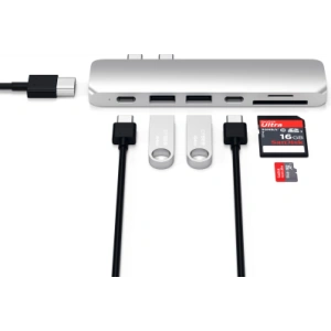 Buy Satechi Pro Hub with double USB-C for Apple MacBook 2x USB-C, 2x USB-A, 4K HDMI, micro/SD card reader (silver) - STH77 - {ean13} - Home Screen Store Europe