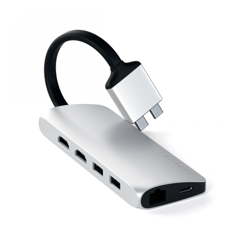 Kup Satechi Adapter Dual Multimedia Typ-C zu MacBook mit Dual USB-C, PD, 60W, 2x USB-A, 2x HDMI 4K - STH79 - {ean13} - Sklep Home Screen