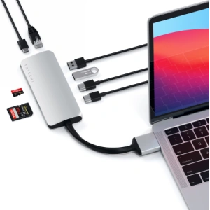 Kup Satechi Adapter Dual Multimedia Typ-C zu MacBook mit Dual USB-C, PD, 60W, 2x USB-A, 2x HDMI 4K - STH79 - {ean13} - Sklep Home Screen
