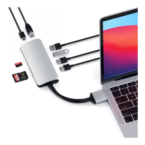 Kup Satechi Adapter Dual Multimedia Typ-C zu MacBook mit Dual USB-C, PD, 60W, 2x USB-A, 2x HDMI 4K - STH79 - {ean13} - Sklep Home Screen