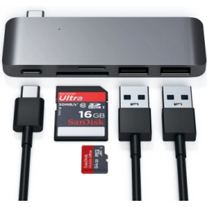 Kup Satechi Hub Typ-C USB-Pass-Through für mobile Geräte USB-C 60W, 2x USB-A, micro/SD-Kartenleser space gray - STH82 - {ean13} - Sklep Home Screen