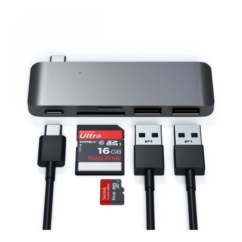 Kup Satechi Hub Typ-C USB-Pass-Through für mobile Geräte USB-C 60W, 2x USB-A, micro/SD-Kartenleser space gray - STH82 - {ean13} - Sklep Home Screen