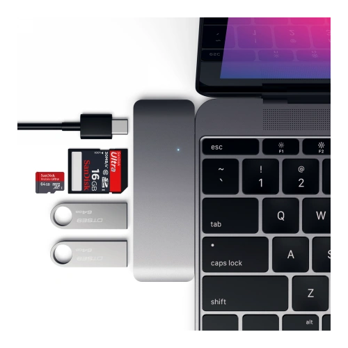 Kup Hub Satechi Type-C USB Pass-through mobil USB-C eszközök számára 60W, 2x USB-A, micro/SD kártyaolvasó space gray - STH82 - {ean13} - Sklep Home Screen