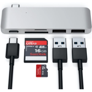 Kup Satechi Hub Typ-C USB-Pass-Through für mobile Geräte USB-C 60W, 2x USB-A, micro/SD-Kartenleser silber - STH83 - {ean13} - Sklep Home Screen