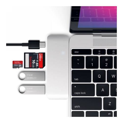 Kup Satechi Hub Typ-C USB-Pass-Through für mobile Geräte USB-C 60W, 2x USB-A, micro/SD-Kartenleser silber - STH83 - {ean13} - Sklep Home Screen