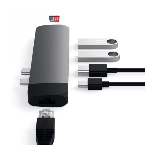 Kup Satechi Hub Typ-C Pro mit dualem USB-C für MacBook USB-C, PD, 87W, 2x USB-A, HDMI 4K, micro/SD-Kartenleser - STH87 - {ean13} - Sklep Home Screen