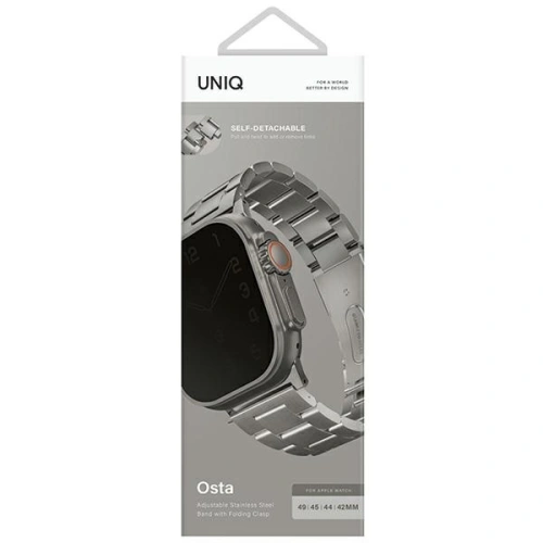 Kup Pasek UNIQ Osta Apple Watch 4/5/6/7/SE/8/9/Ultra 44/45/49mm Oțel inoxidabil argintiu/titanium argintiu - UNIQ932 - {ean13} - Sklep Home Screen