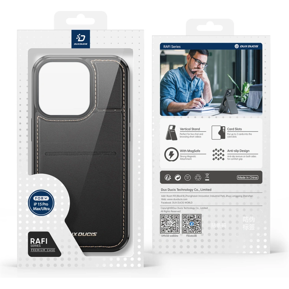 Etui Dux Ducis RFID Rafi Mag Apple iPhone 15 Pro Max MagSafe portfel z podstawką 3w1 czarne
