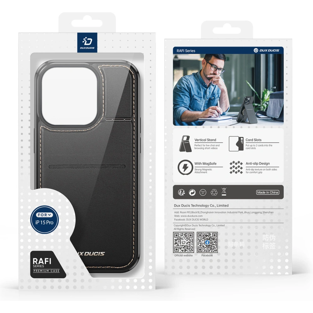 Etui Dux Ducis RFID Rafi Mag Apple iPhone 15 Pro MagSafe portfel z podstawką 3w1 czarne