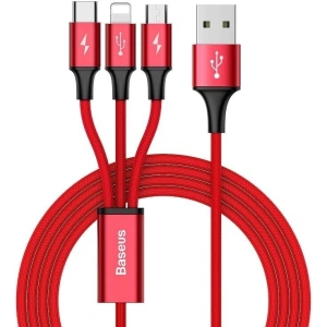 Baseus USB Rapid Cable 3in1 Type-C / Lightning / Micro 3A 1,2M Red