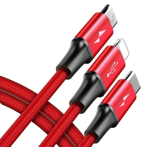 Kup USB kábel Baseus Rapid 3w1 Type C / Lightning / Micro 3A 1,2M - piros - BSU176RED - {ean13} - Sklep Home Screen