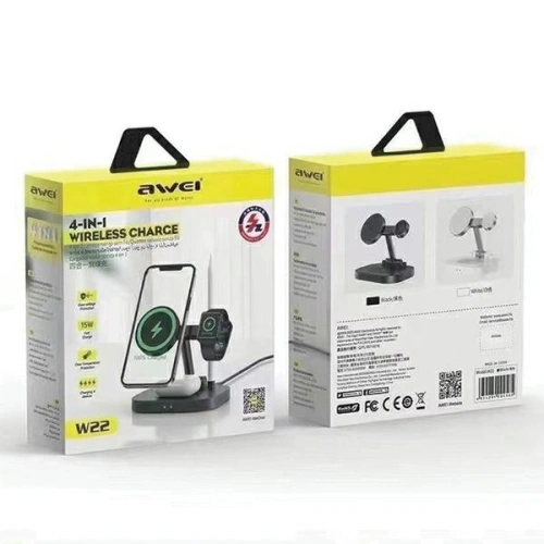 Buy AWEI W22 15W Fast Charging 4in1 inductive charger black - AWEI150 - {ean13} - Home Screen Store Europe