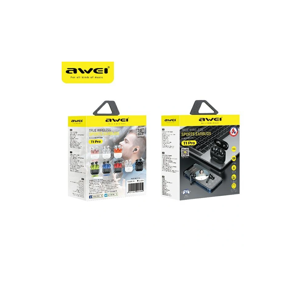 Słuchawki AWEI Bluetooth 5.3 T1 Pro + stacja dokująca czarno-zielony/black-green