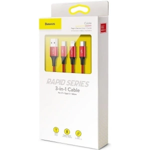 Kabel USB Baseus Rapid 3w1 Typ C / Lightning / Micro 3A 1,2M - czerwony