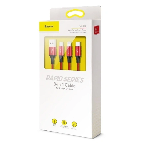 Kup USB-Kabel Baseus Rapid 3w1 Typ C / Lightning / Micro 3A 1,2M - rot - BSU176RED - {ean13} - Sklep Home Screen