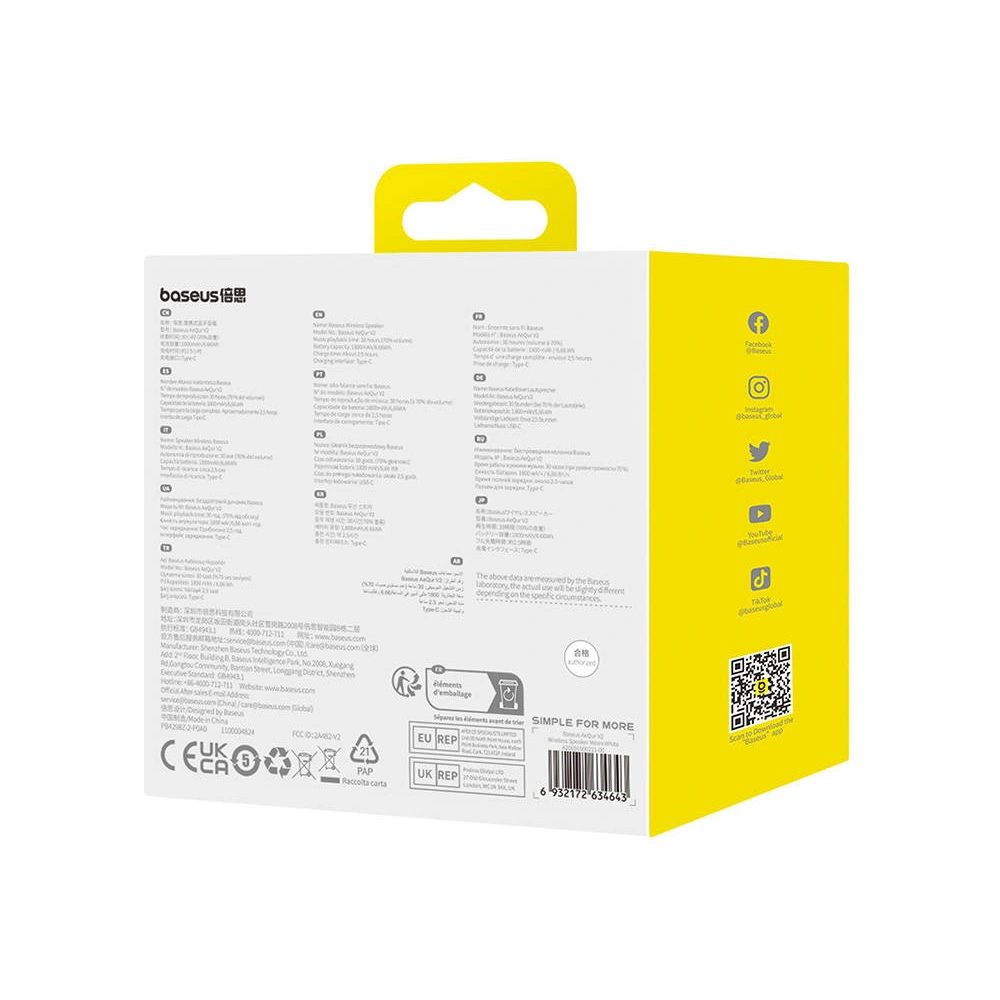 Bezprzewodowy głośnik Baseus AeQur V2 biały