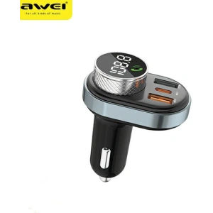 Transmiter FM AWEI C-843, zestaw głośnomówiący, Bluetooth 5.0, MP3, 1xUSB-A, 1xUSB-C czarny/black