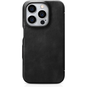 Kup iCarer Apple Carcasă Curved Edge Oil Wax Real Leather Folio Case MagSafe iPhone 15 Pro negru - ICR489 - {ean13} - Sklep Home Screen
