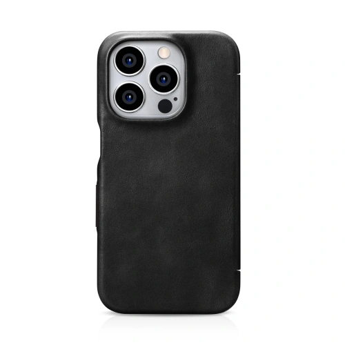 Kup Etui iCarer Curved Edge Oil Wax Real Leather Folio Case MagSafe Apple iPhone 15 Pro czarne - ICR489 - {ean13} - Sklep Home Screen