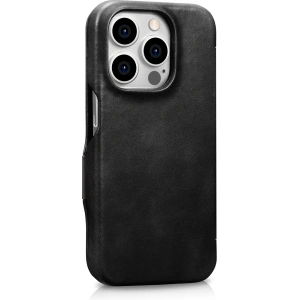 Kup Etui iCarer Curved Edge Oil Wax Real Leather Folio Case MagSafe Apple iPhone 15 Pro černé - ICR489 - {ean13} - Sklep Home Screen