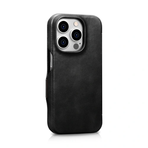Kup Case iCarer Curved Edge Oil Wax Echtleder Folio Case MagSafe Apple iPhone 15 Pro schwarz - ICR489 - {ean13} - Sklep Home Screen