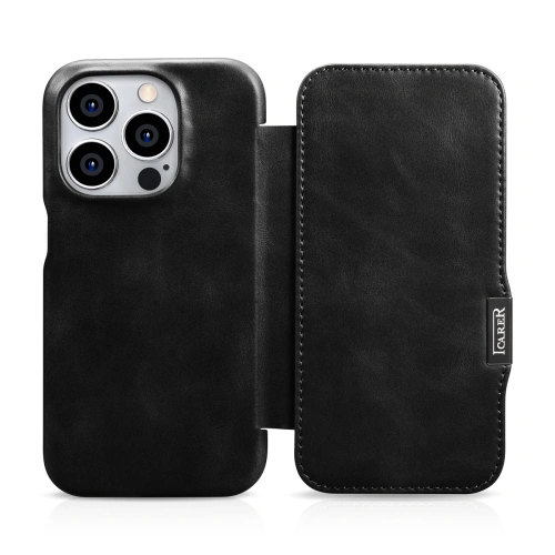 Kup Case iCarer Curved Edge Oil Wax Echtleder Folio Case MagSafe Apple iPhone 15 Pro schwarz - ICR489 - {ean13} - Sklep Home Screen