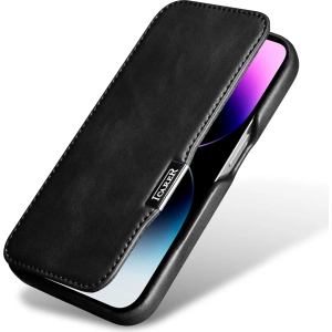 Kup Etui iCarer Curved Edge Oil Wax Real Leather Folio Case MagSafe Apple iPhone 15 Pro černé - ICR489 - {ean13} - Sklep Home Screen