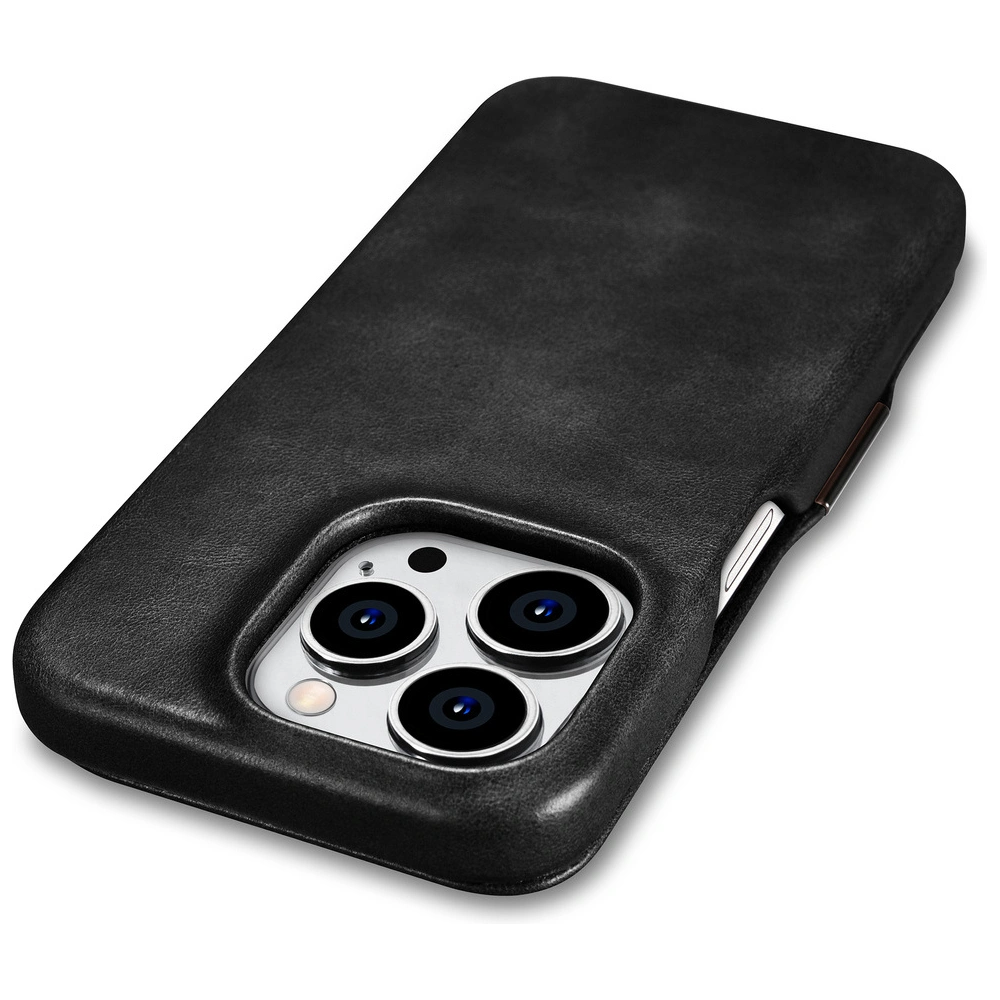 Etui iCarer Curved Edge Oil Wax Real Leather Folio Case MagSafe Apple iPhone 15 Pro czarne
