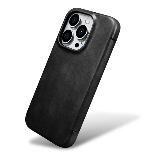 Kup Case iCarer Curved Edge Oil Wax Echtleder Folio Case MagSafe Apple iPhone 15 Pro schwarz - ICR489 - {ean13} - Sklep Home Screen