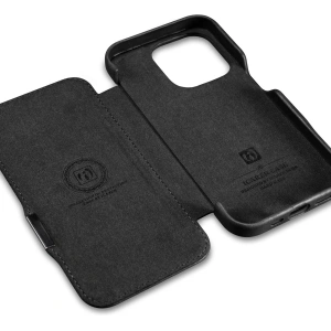 Kup iCarer Apple Carcasă Curved Edge Oil Wax Real Leather Folio Case MagSafe iPhone 15 Pro negru - ICR489 - {ean13} - Sklep Home Screen
