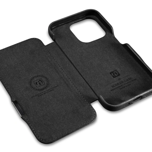 Kup Case iCarer Curved Edge Oil Wax Echtleder Folio Case MagSafe Apple iPhone 15 Pro schwarz - ICR489 - {ean13} - Sklep Home Screen