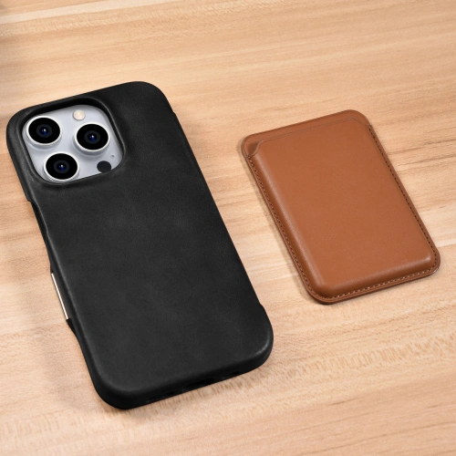 Kup Etui iCarer Curved Edge Oil Wax Real Leather Folio Case MagSafe Apple iPhone 15 Pro czarne - ICR489 - {ean13} - Sklep Home Screen