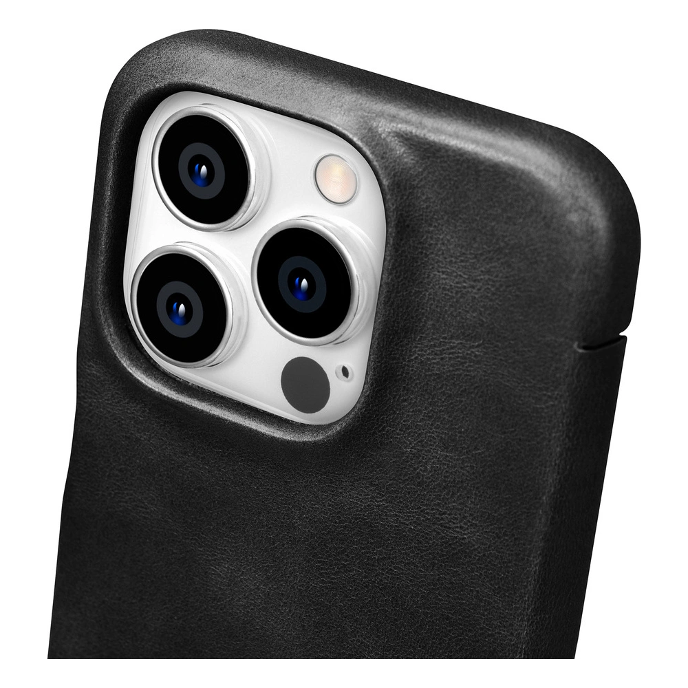 Etui iCarer Curved Edge Oil Wax Real Leather Folio Case MagSafe Apple iPhone 15 Pro czarne