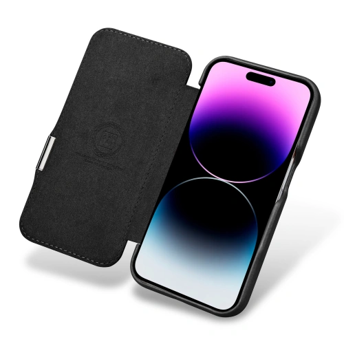Kup Case iCarer Curved Edge Oil Wax Echtleder Folio Case MagSafe Apple iPhone 15 Pro schwarz - ICR489 - {ean13} - Sklep Home Screen