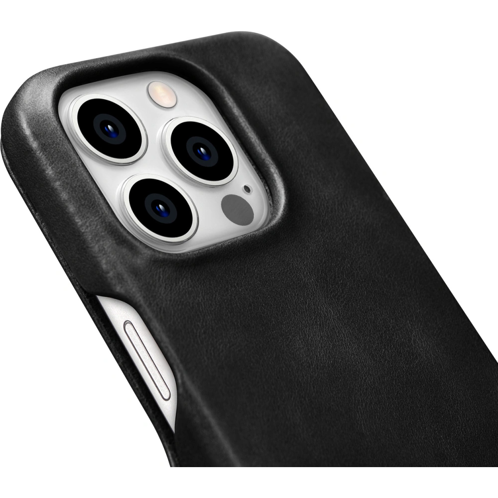 Etui iCarer Curved Edge Oil Wax Real Leather Folio Case MagSafe Apple iPhone 15 Pro czarne