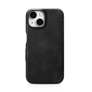 Kup Etui iCarer Curved Edge Oil Wax Real Leather Folio Case MagSafe Apple iPhone 15 černé - ICR490 - {ean13} - Sklep Home Screen