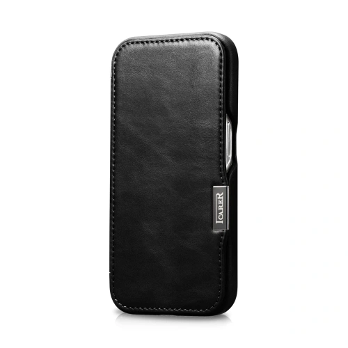 Kup Etui iCarer Curved Edge Oil Wax Real Leather Folio Case MagSafe Apple iPhone 15 czarne - ICR490 - {ean13} - Sklep Home Screen