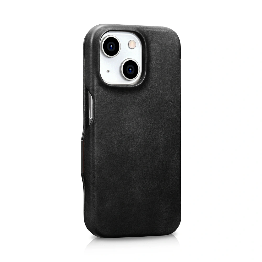 Etui iCarer Curved Edge Oil Wax Real Leather Folio Case MagSafe Apple iPhone 15 czarne
