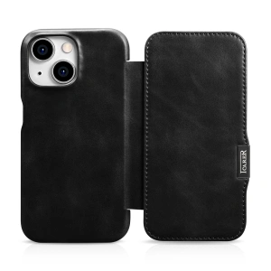 Kup Etui iCarer Curved Edge Oil Wax Real Leather Folio Case MagSafe Apple iPhone 15 černé - ICR490 - {ean13} - Sklep Home Screen