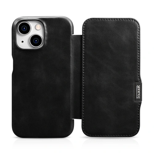 Kup Etui iCarer Curved Edge Oil Wax Real Leather Folio Case MagSafe Apple iPhone 15 czarne - ICR490 - {ean13} - Sklep Home Screen